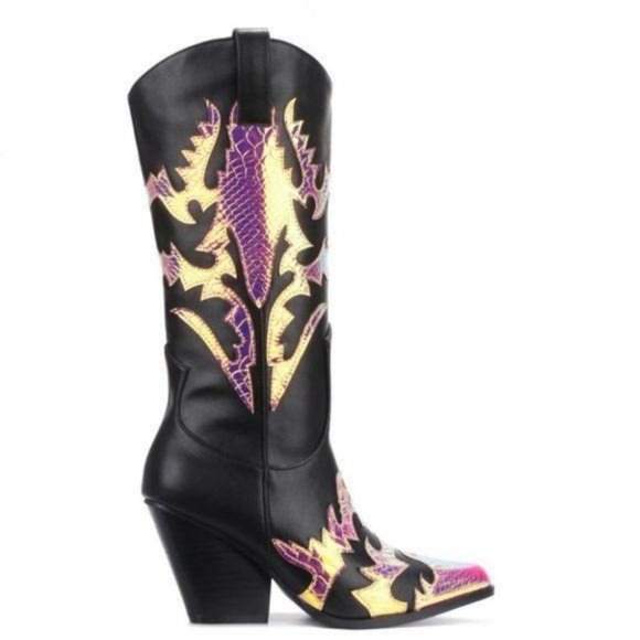 My Poshtique Shoes - !RESTOCKED! Cowboy Knee High Boots Mermaid & Black